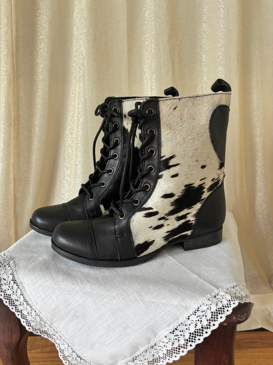 Betsey Johnson calf hair lace up boots