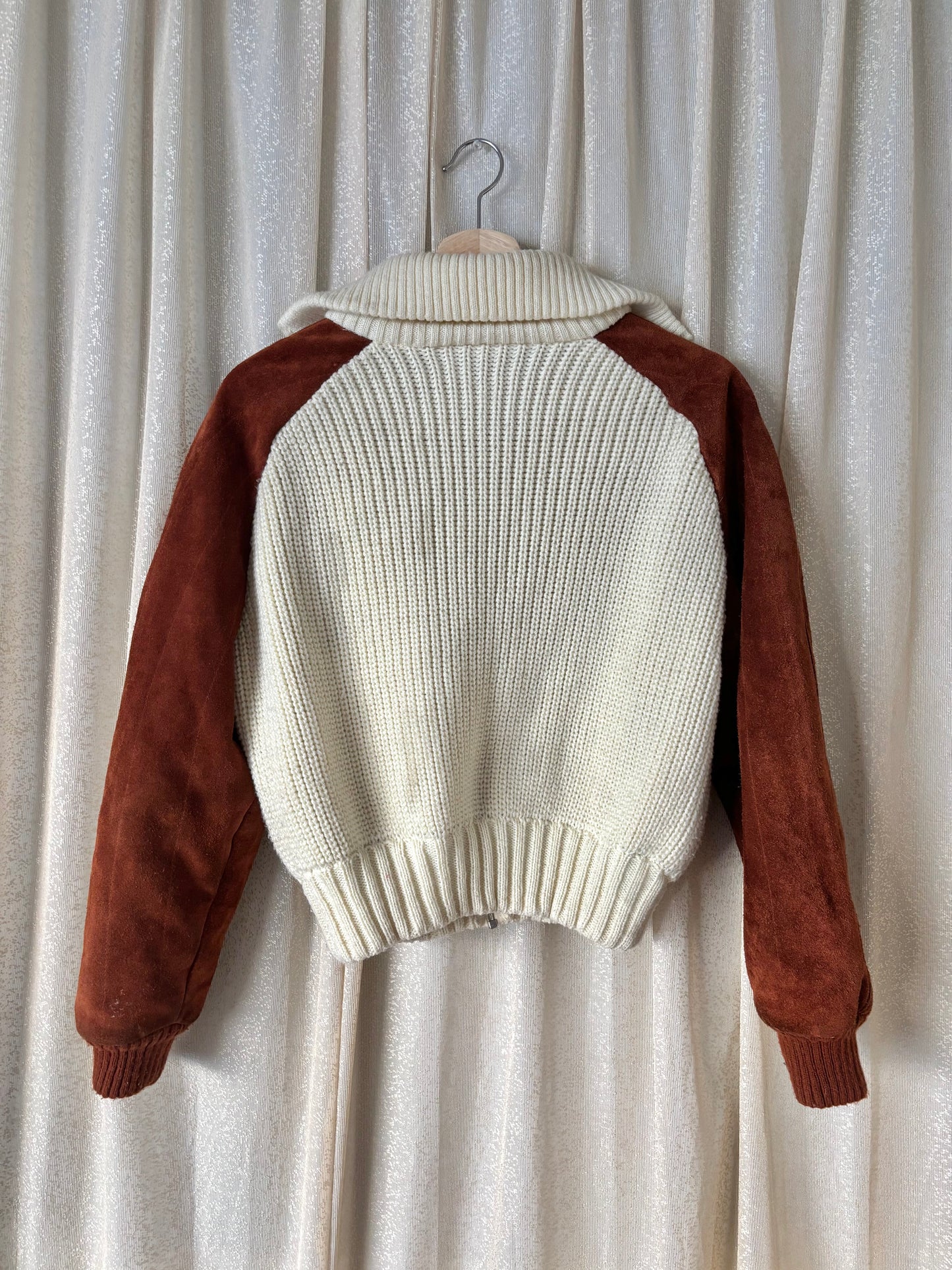 Knit suede-sleeve bomber jacket