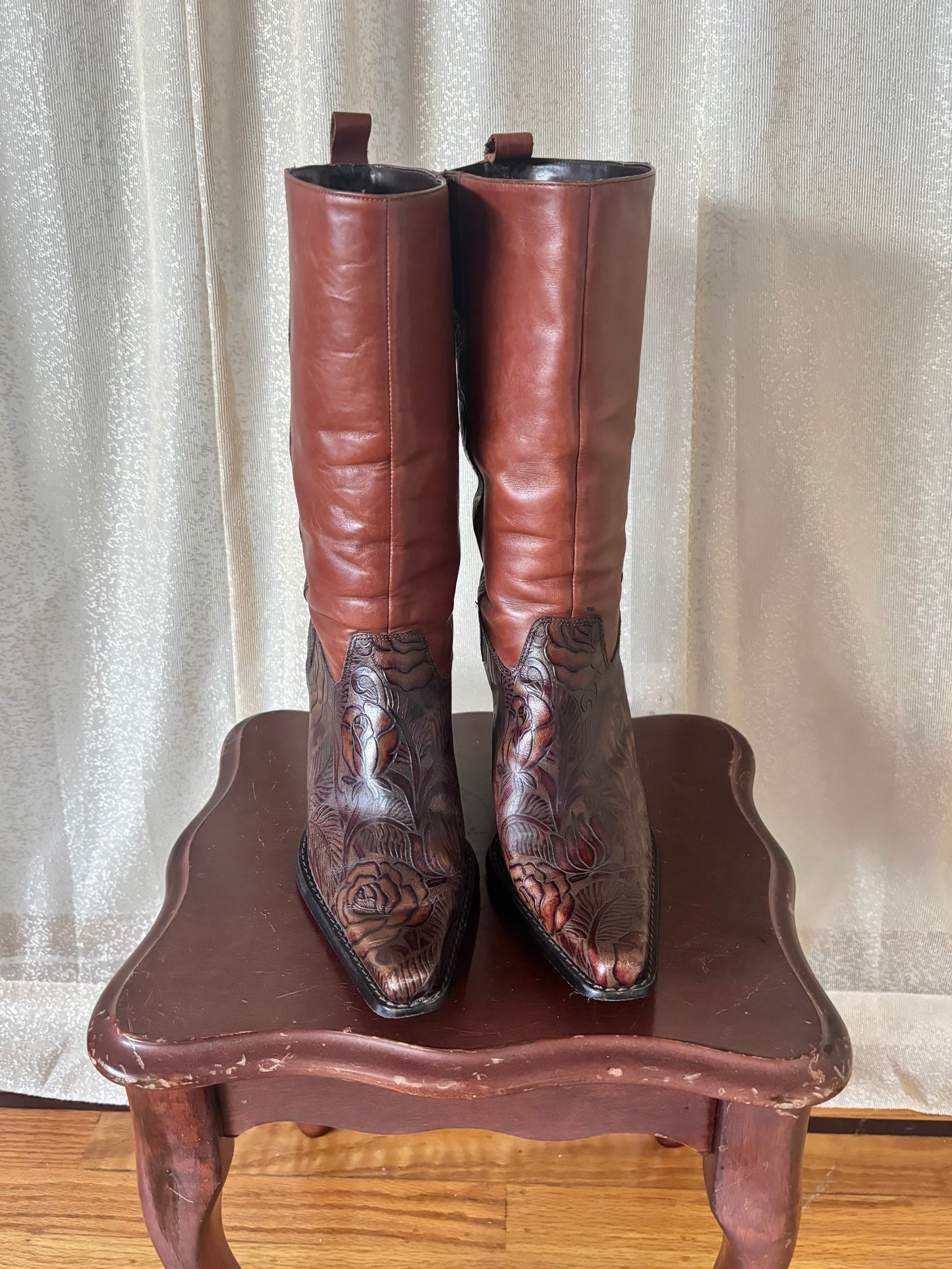 Tooled leather heeled boots
