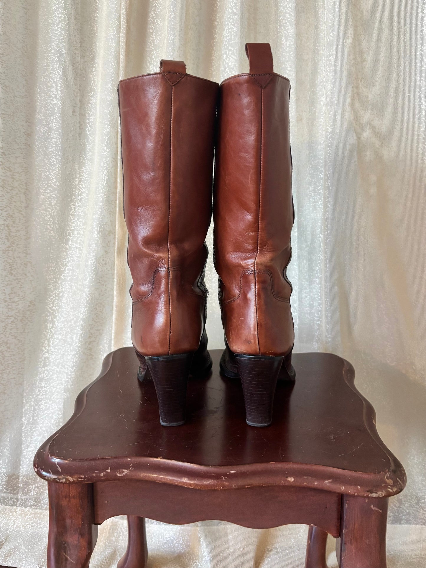 Tooled leather heeled boots