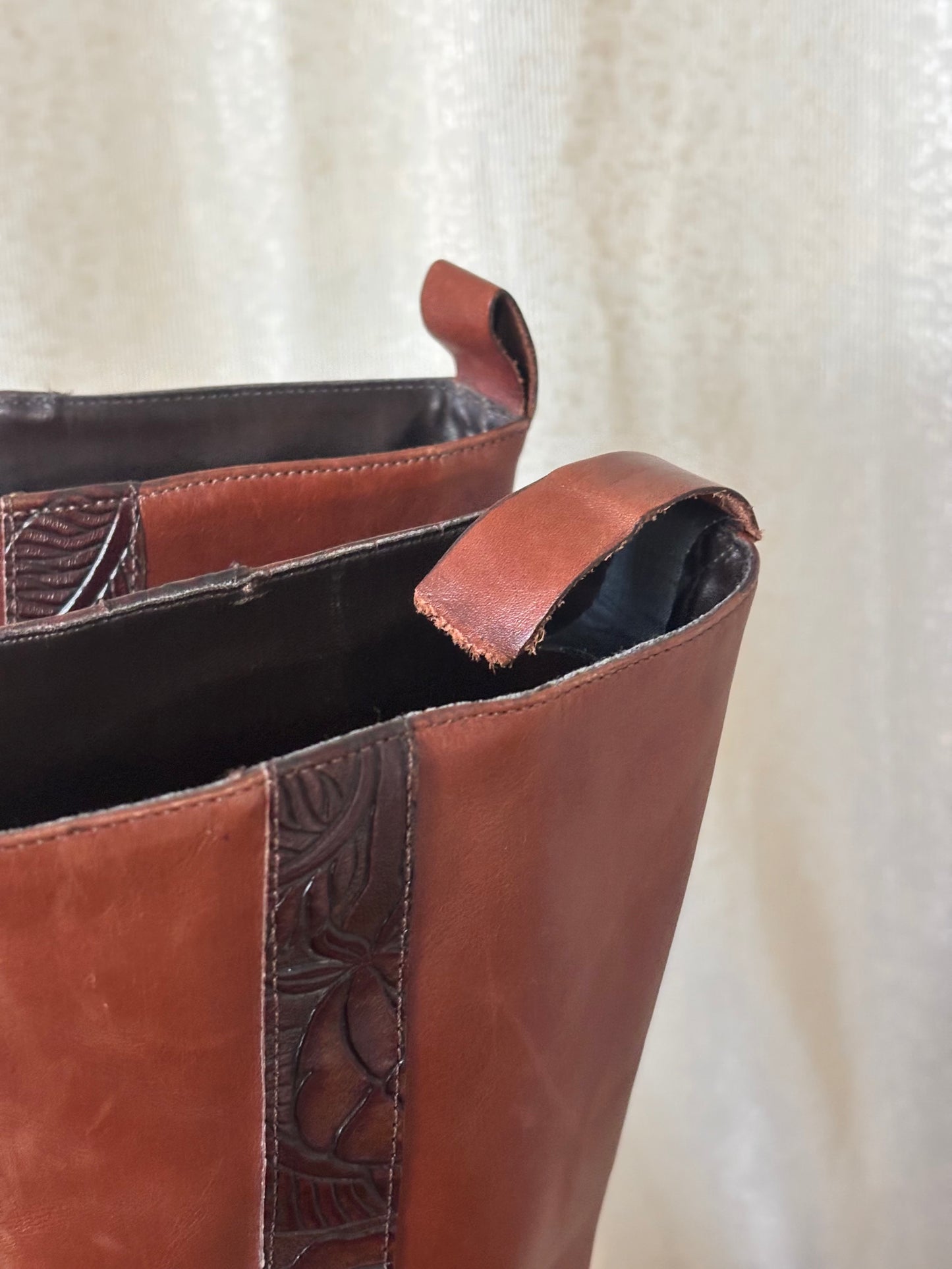 Tooled leather heeled boots