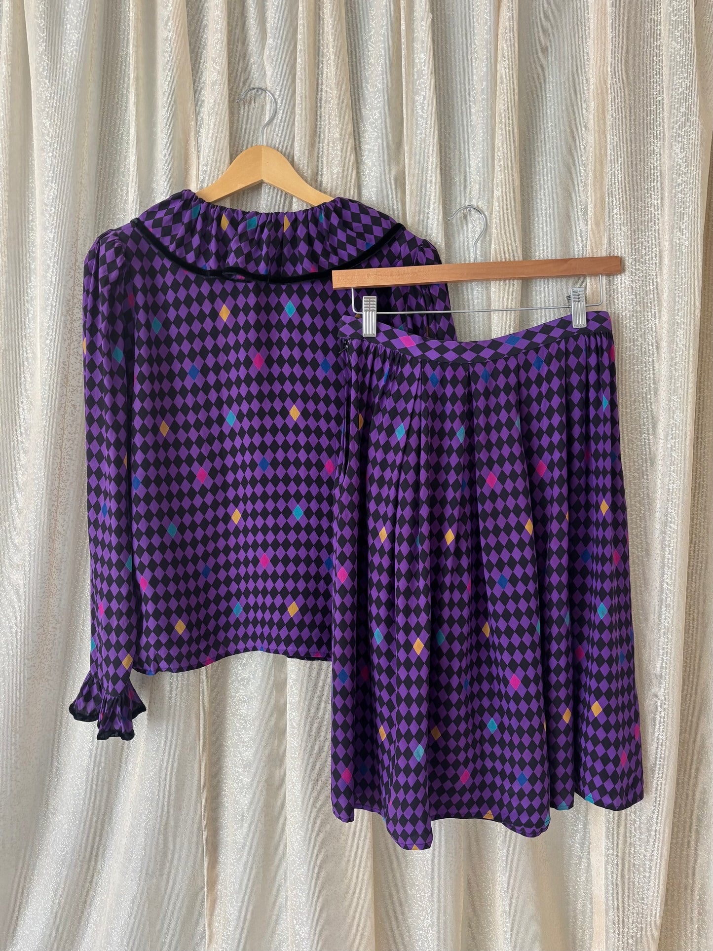 80s Miss O by Oscar de la Renta silk harlequin 2pc set
