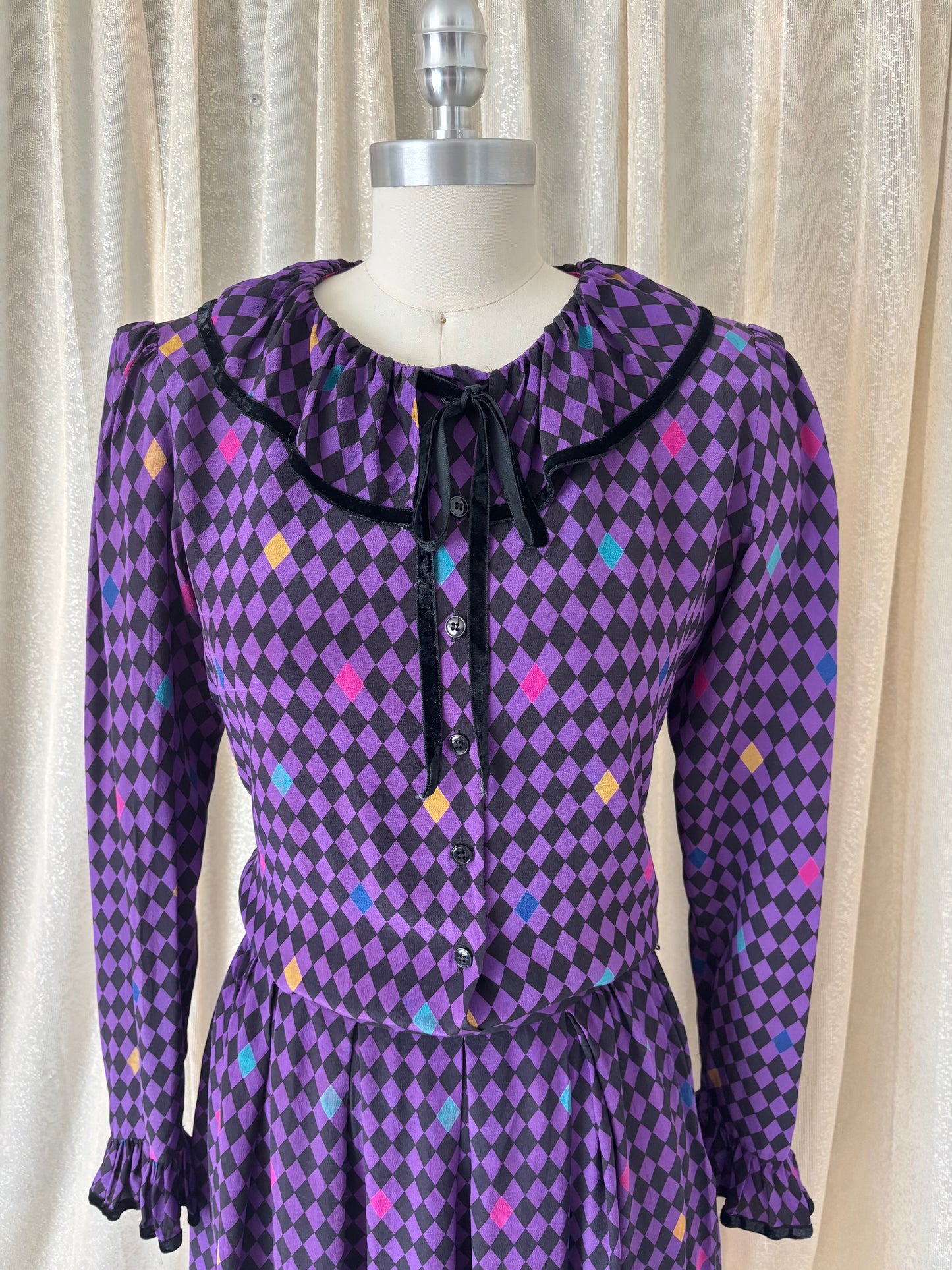 80s Miss O by Oscar de la Renta silk harlequin 2pc set