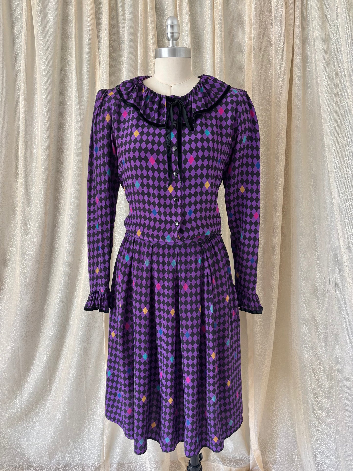 80s Miss O by Oscar de la Renta silk harlequin 2pc set