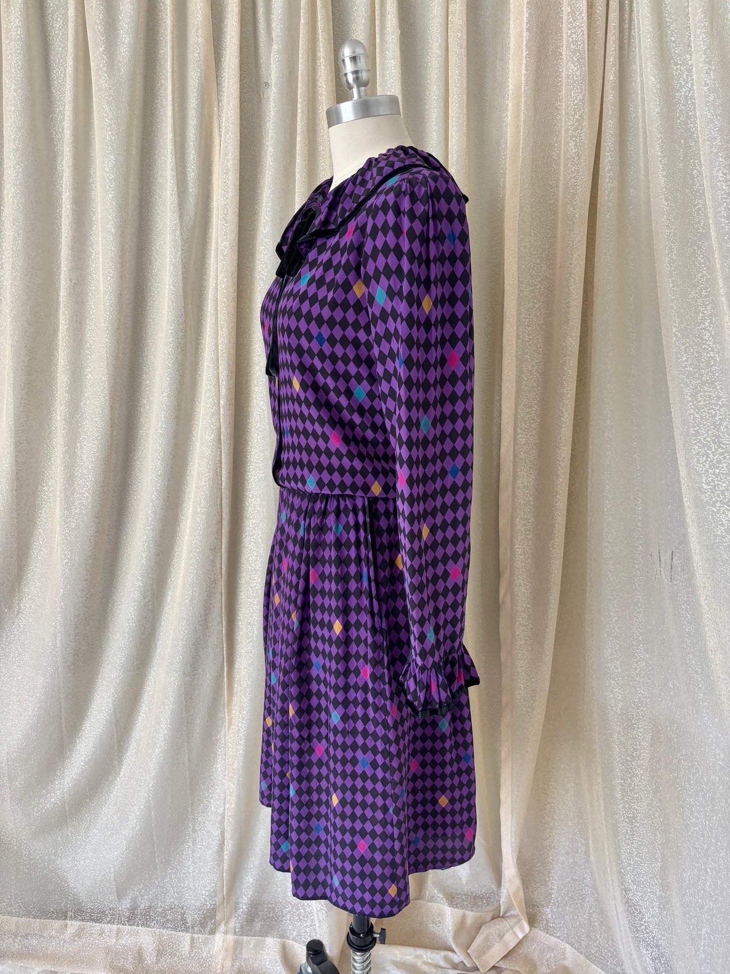 80s Miss O by Oscar de la Renta silk harlequin 2pc set