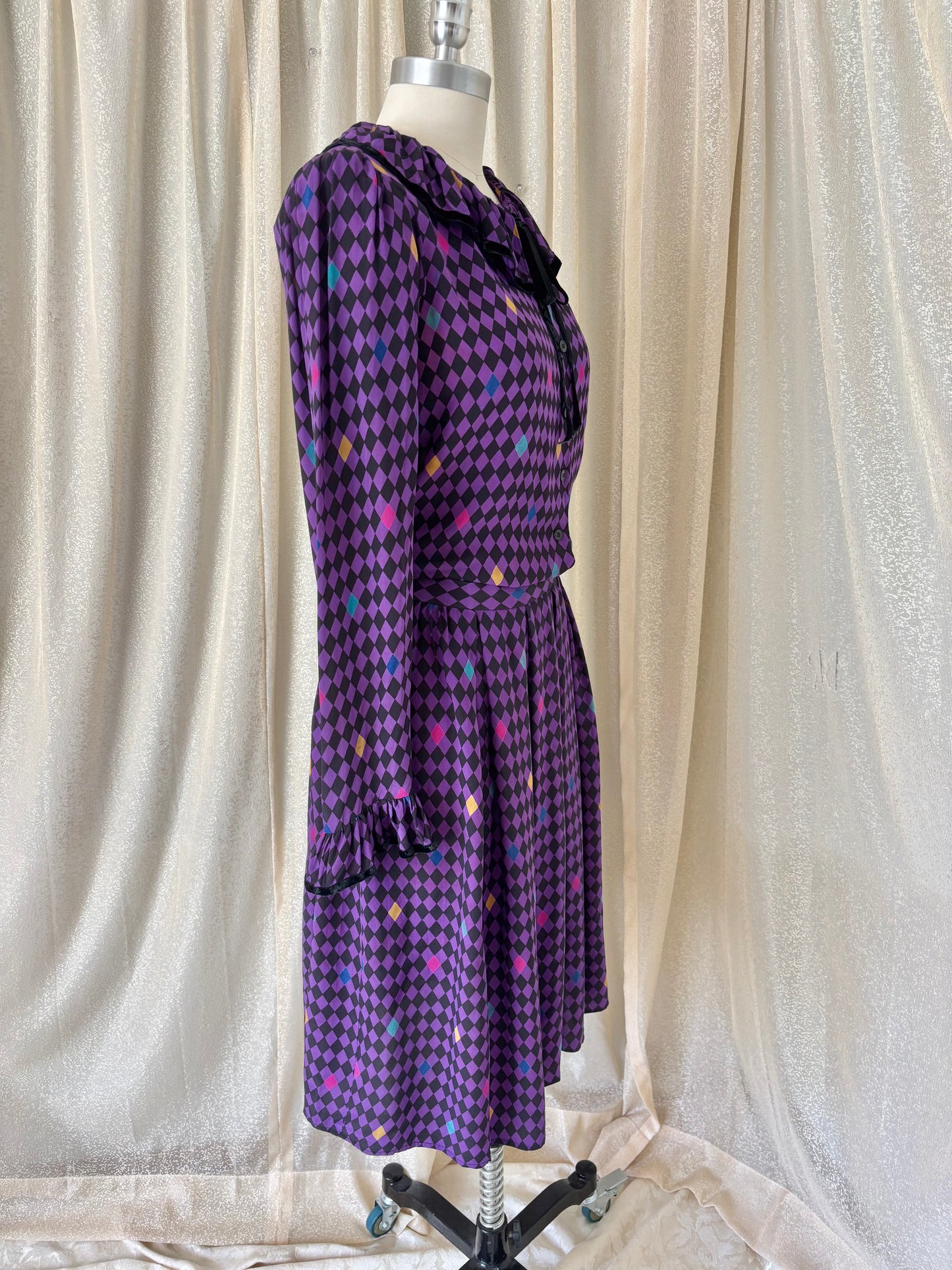 80s Miss O by Oscar de la Renta silk harlequin 2pc set