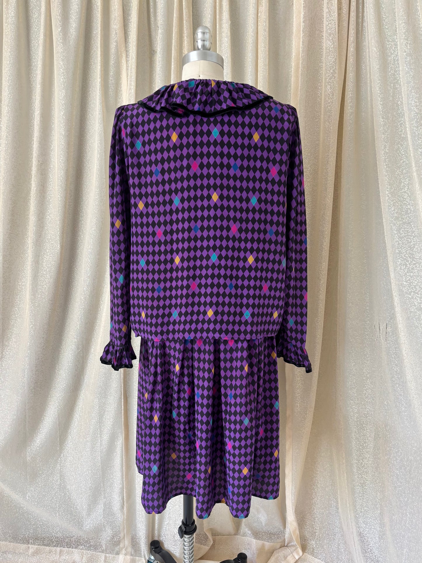80s Miss O by Oscar de la Renta silk harlequin 2pc set
