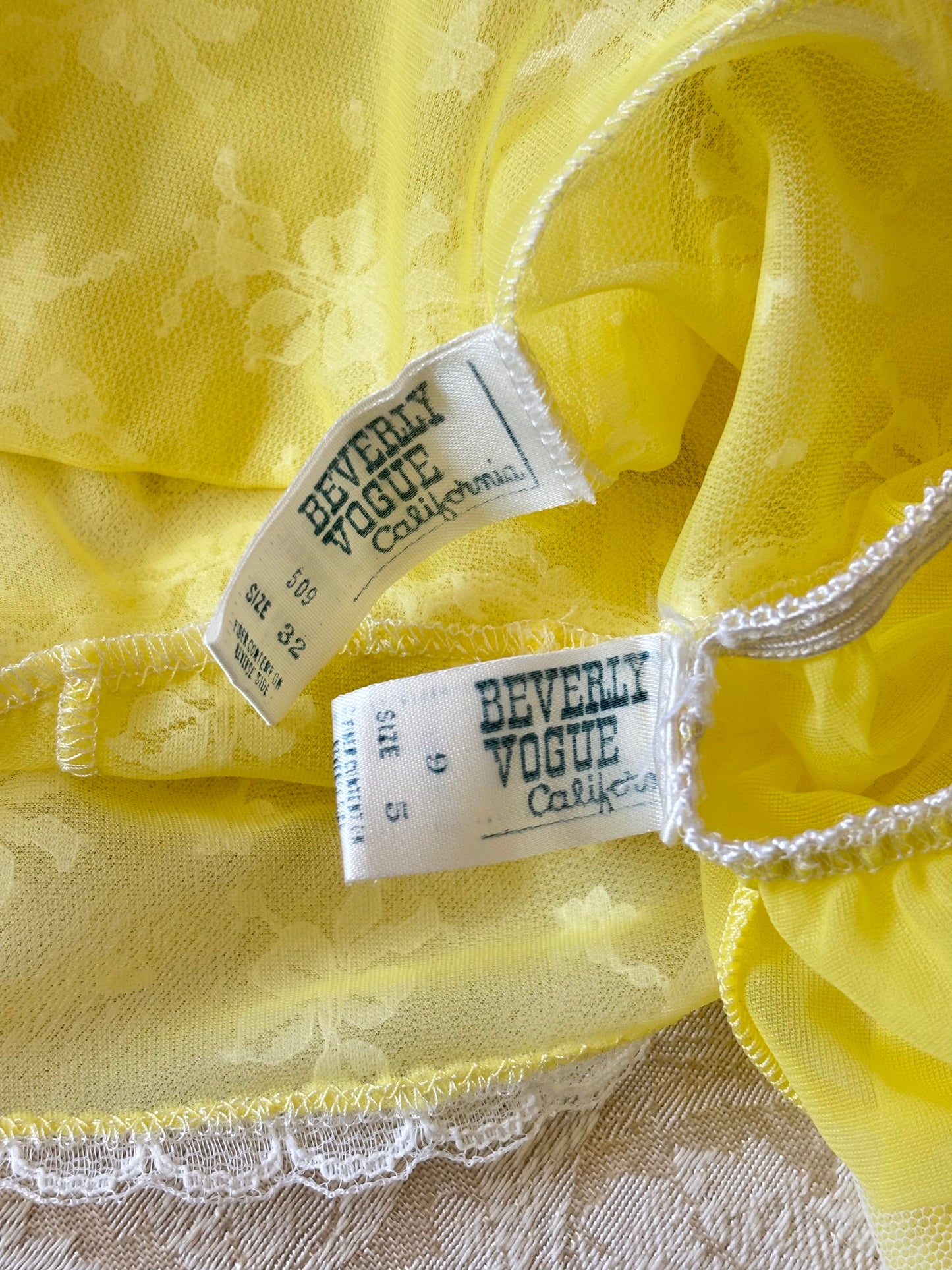 Rare late 60s yellow lace babydoll slip and matching panty set