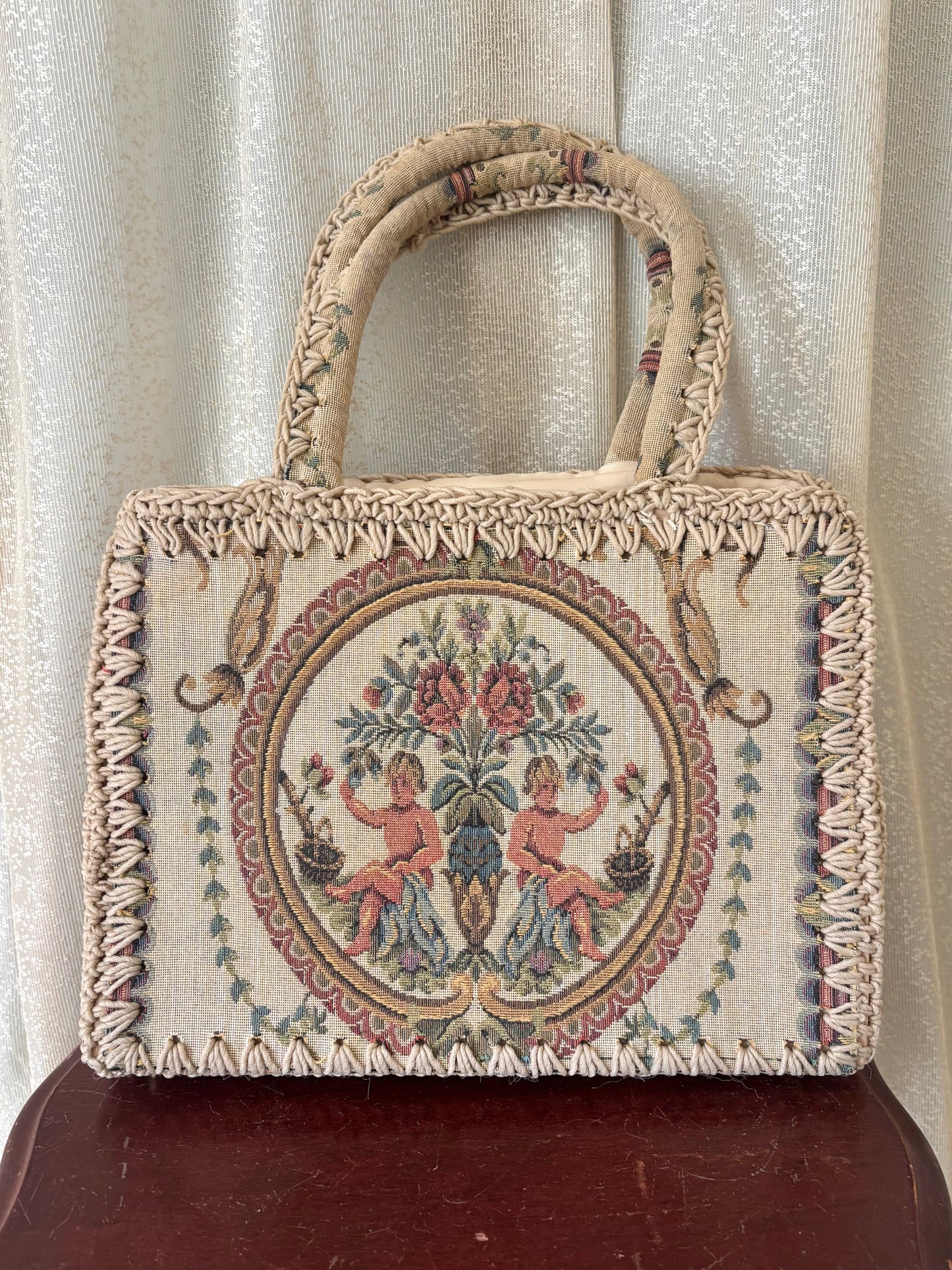 60s Made in Italy woven cherub tapestry bag