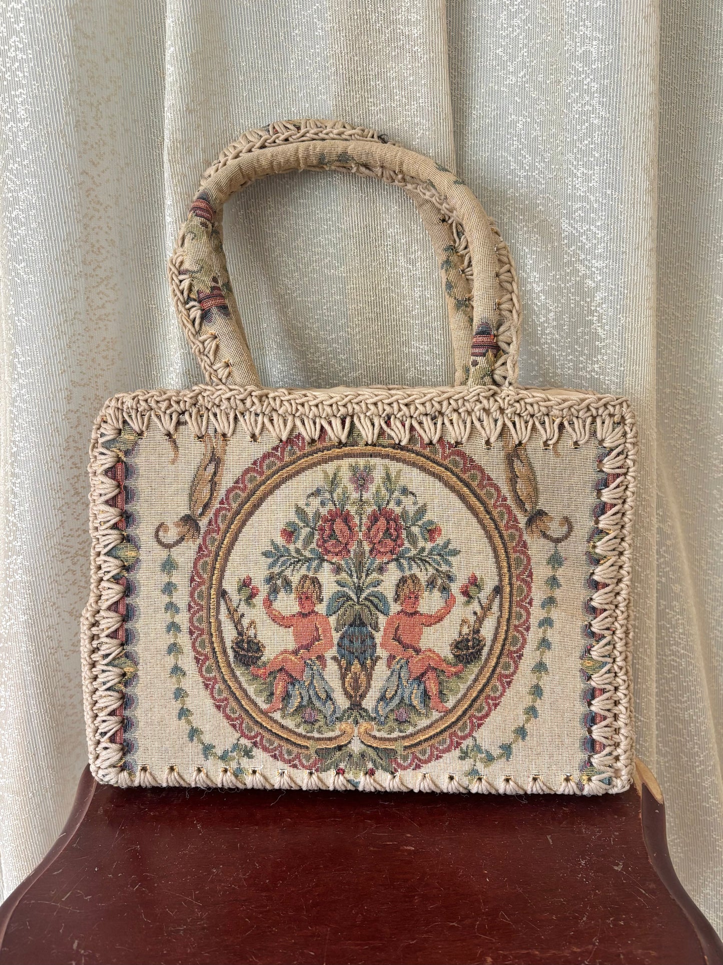 60s Made in Italy woven cherub tapestry bag