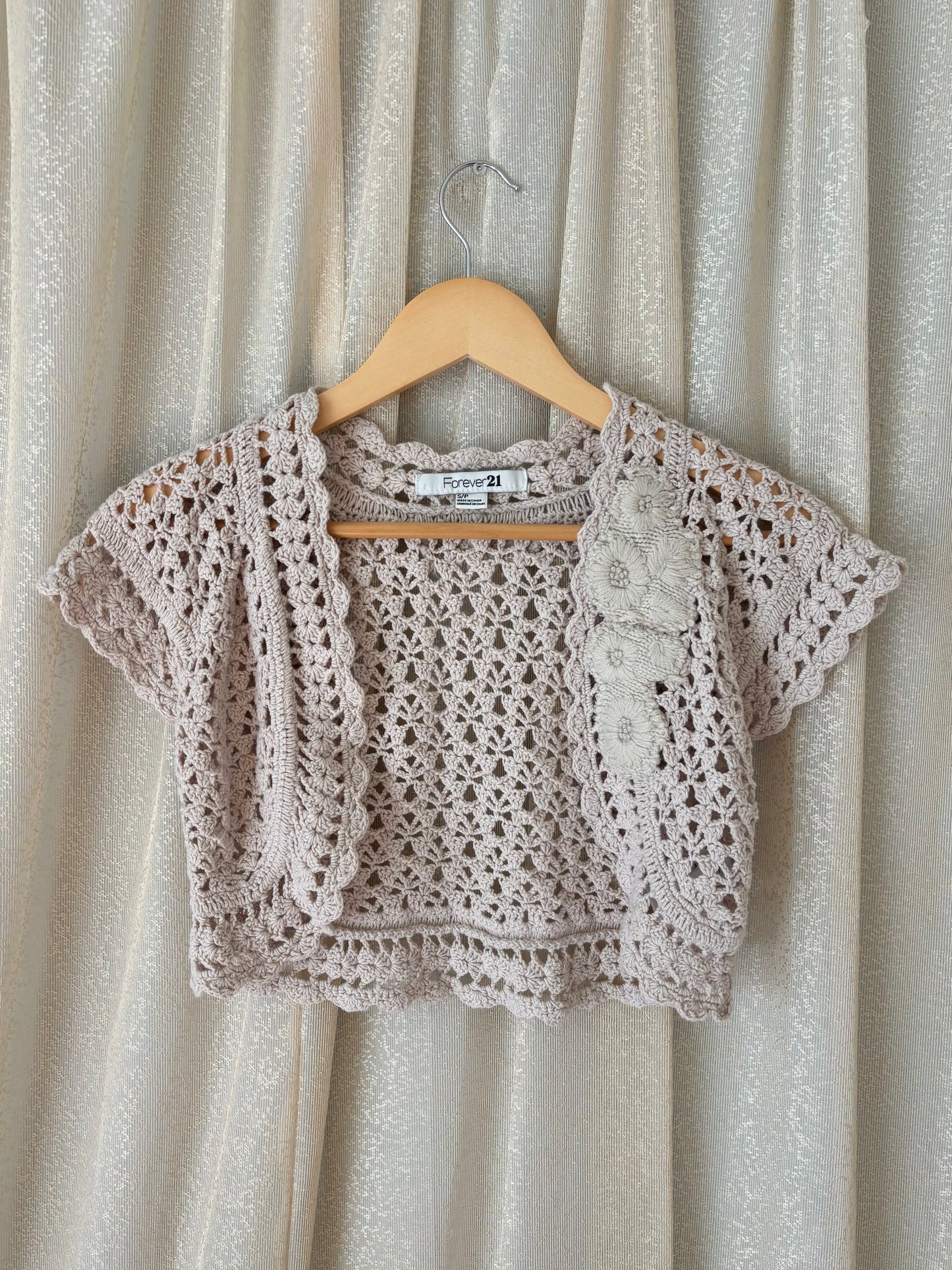 Cotton-blend floral crochet bolero cardigan