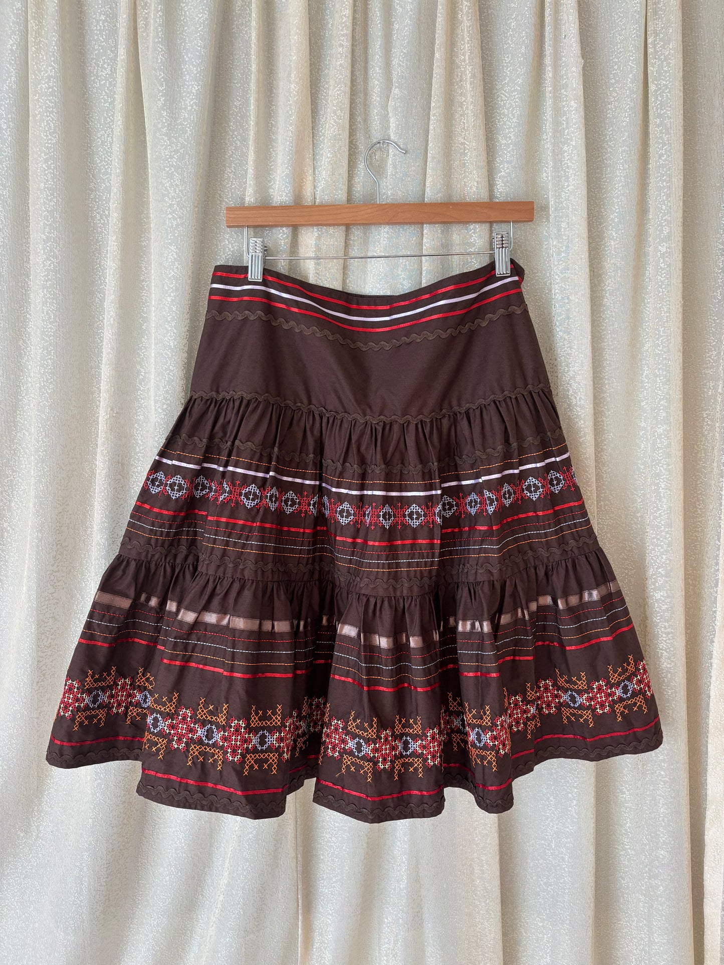 00s cotton cross-stitched Western square dance skirt