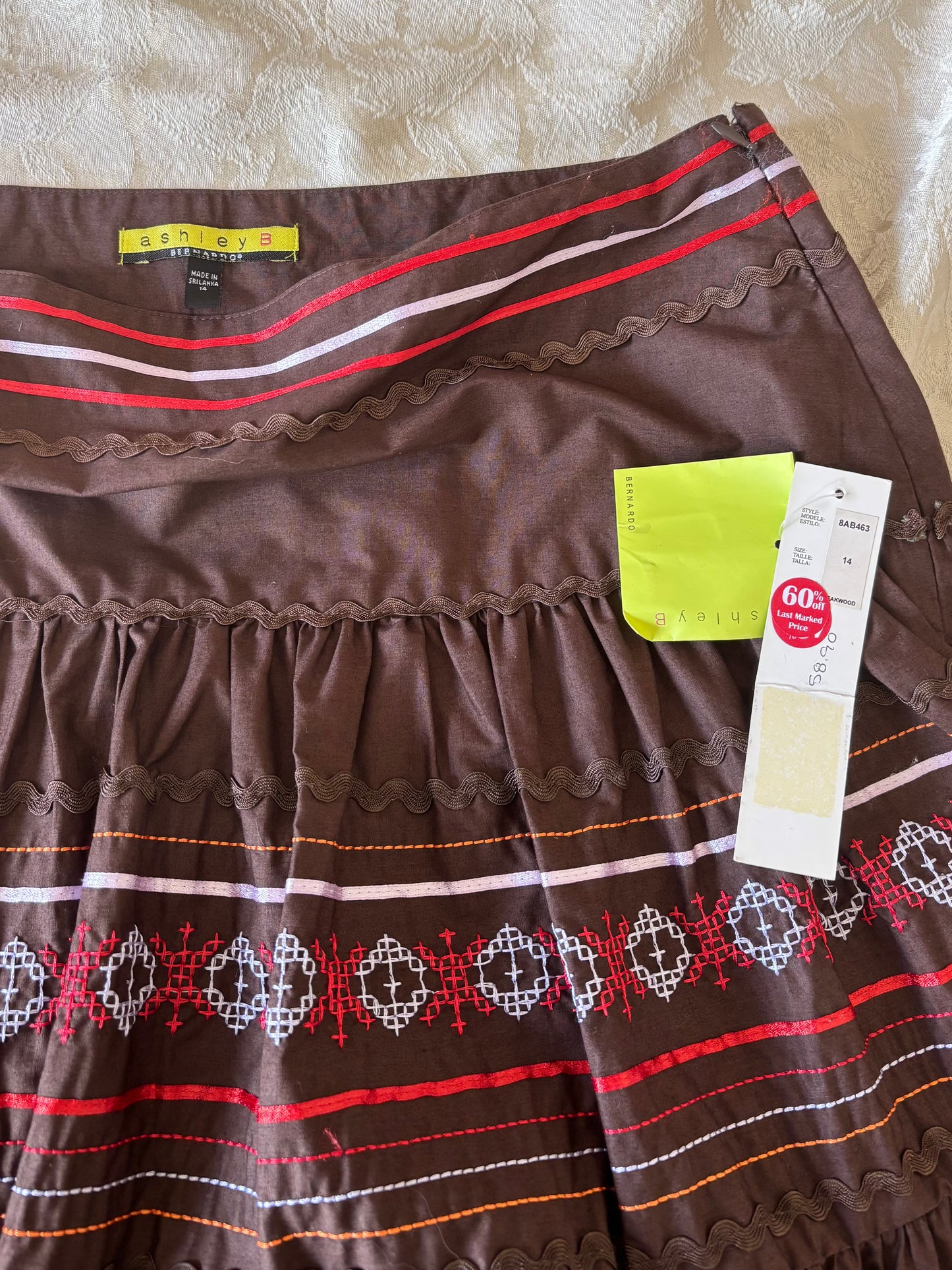 00s cotton cross-stitched Western square dance skirt
