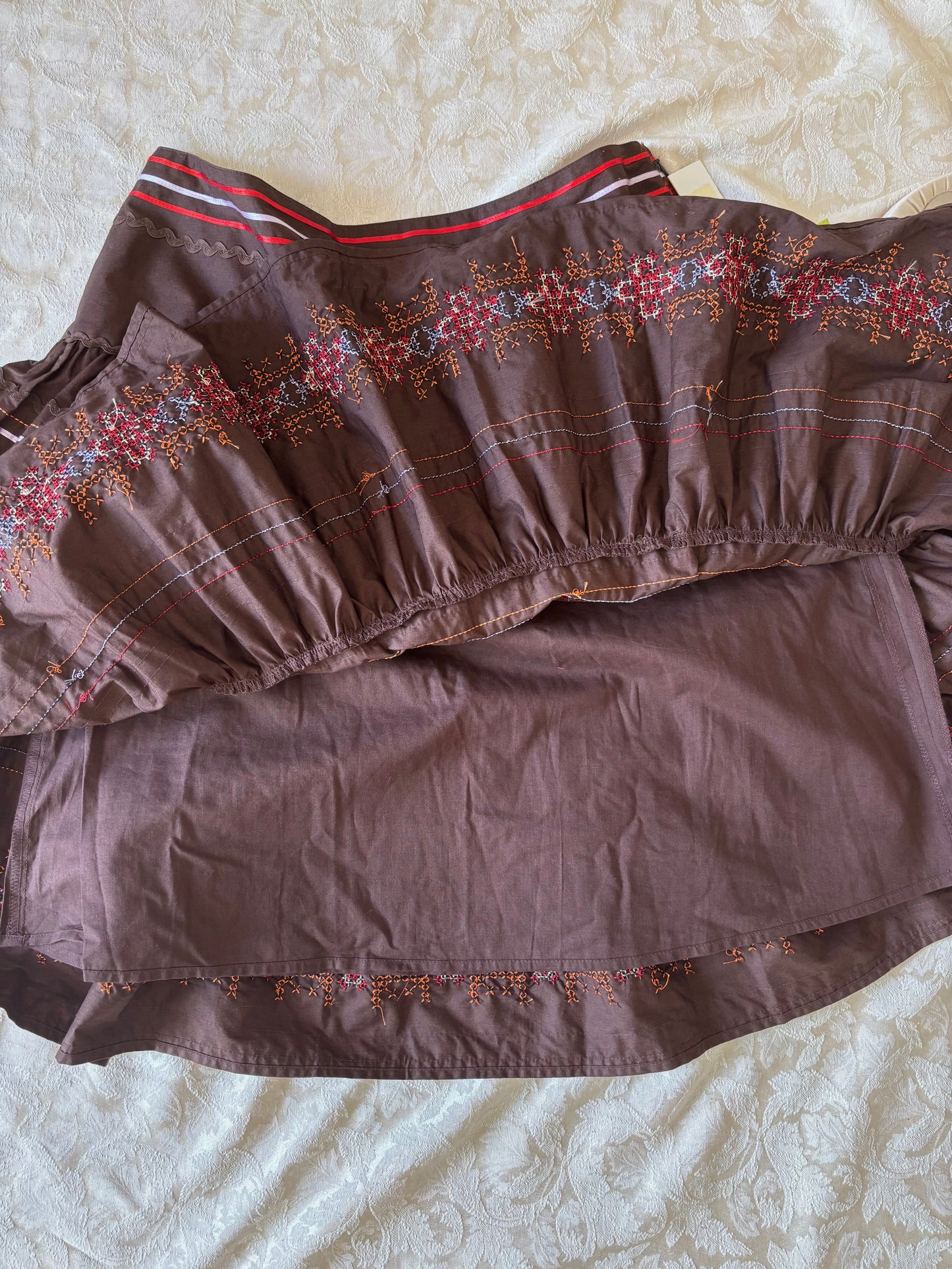 00s cotton cross-stitched Western square dance skirt