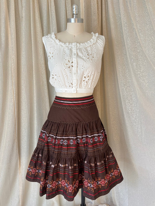 00s cotton cross-stitched Western square dance skirt