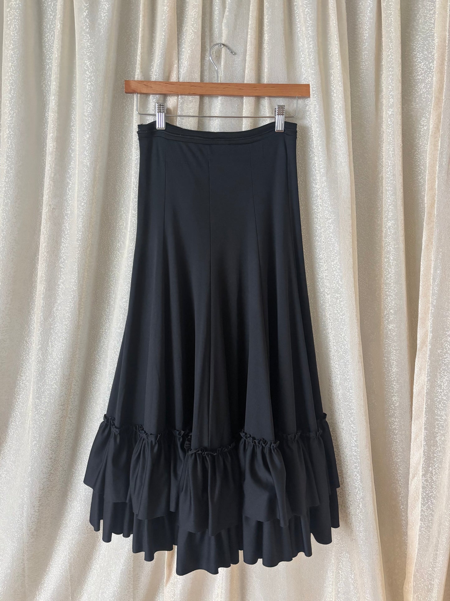 90s black ruffle flamenco skirt