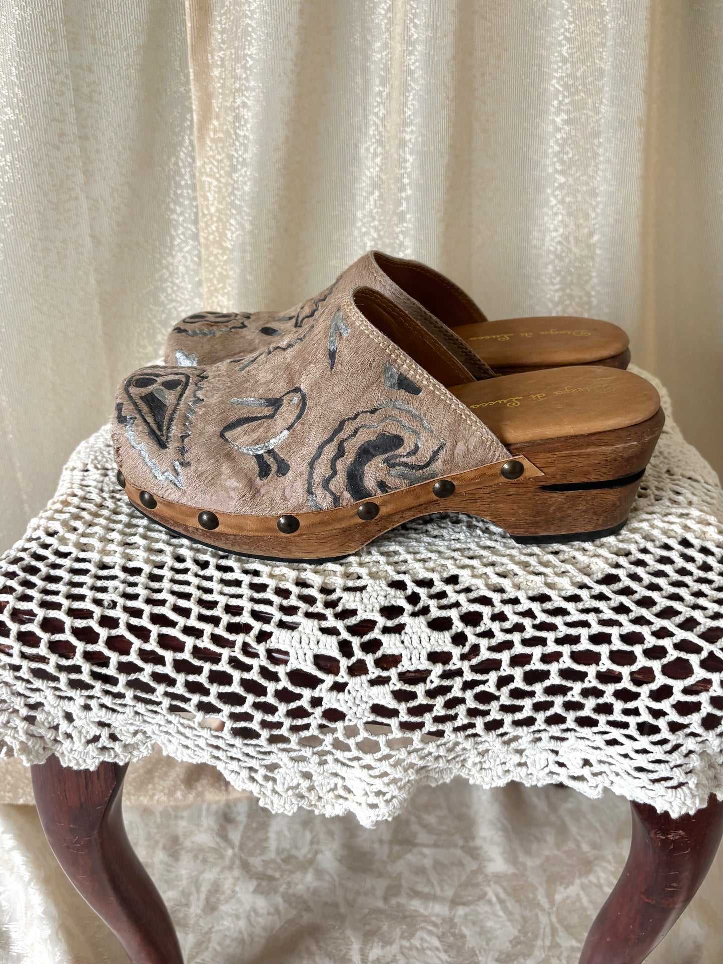 90s/00s studded calf hair clogs