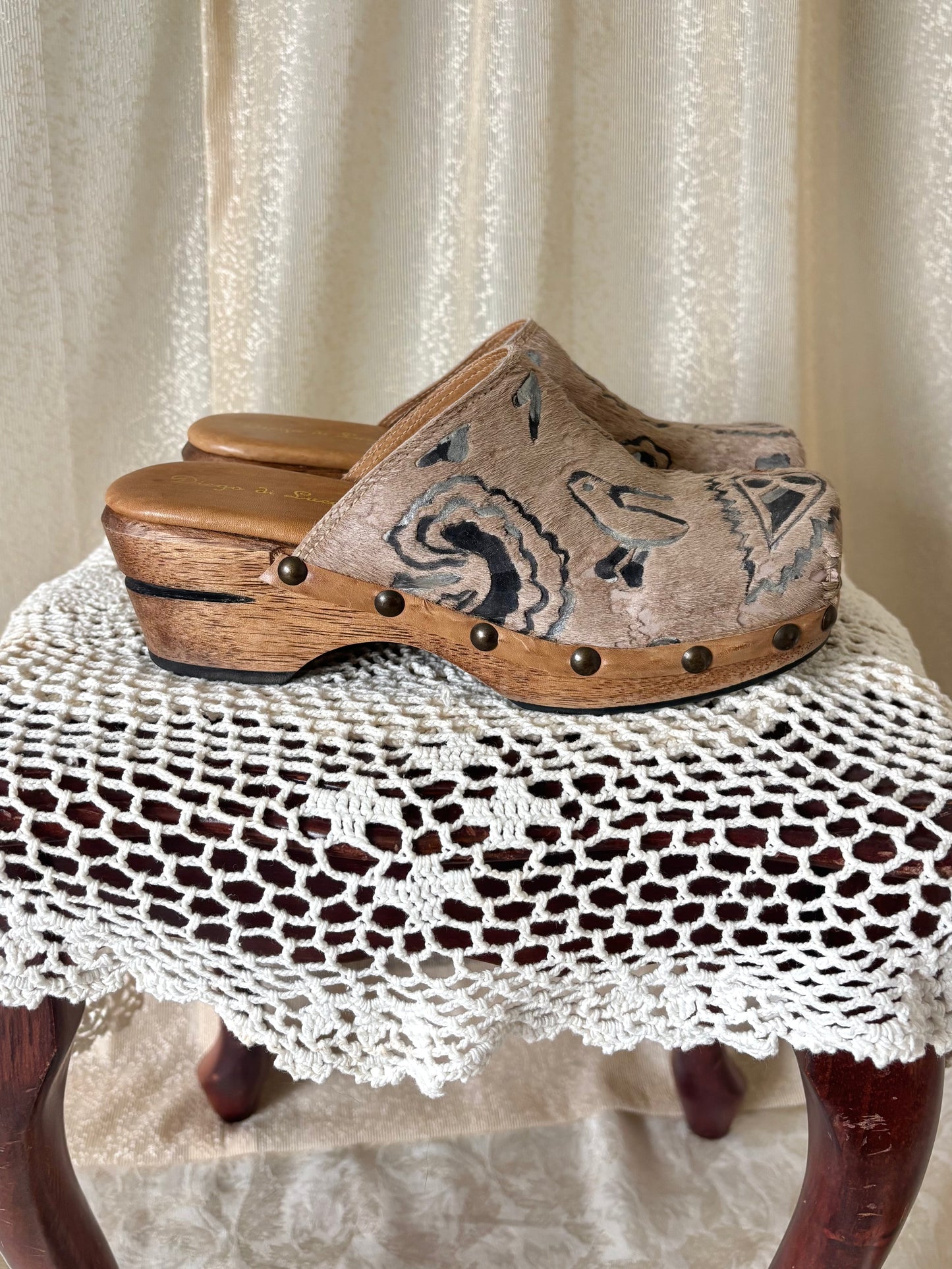 90s/00s studded calf hair clogs
