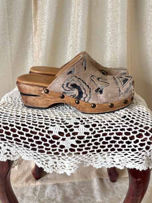 90s/00s studded calf hair clogs