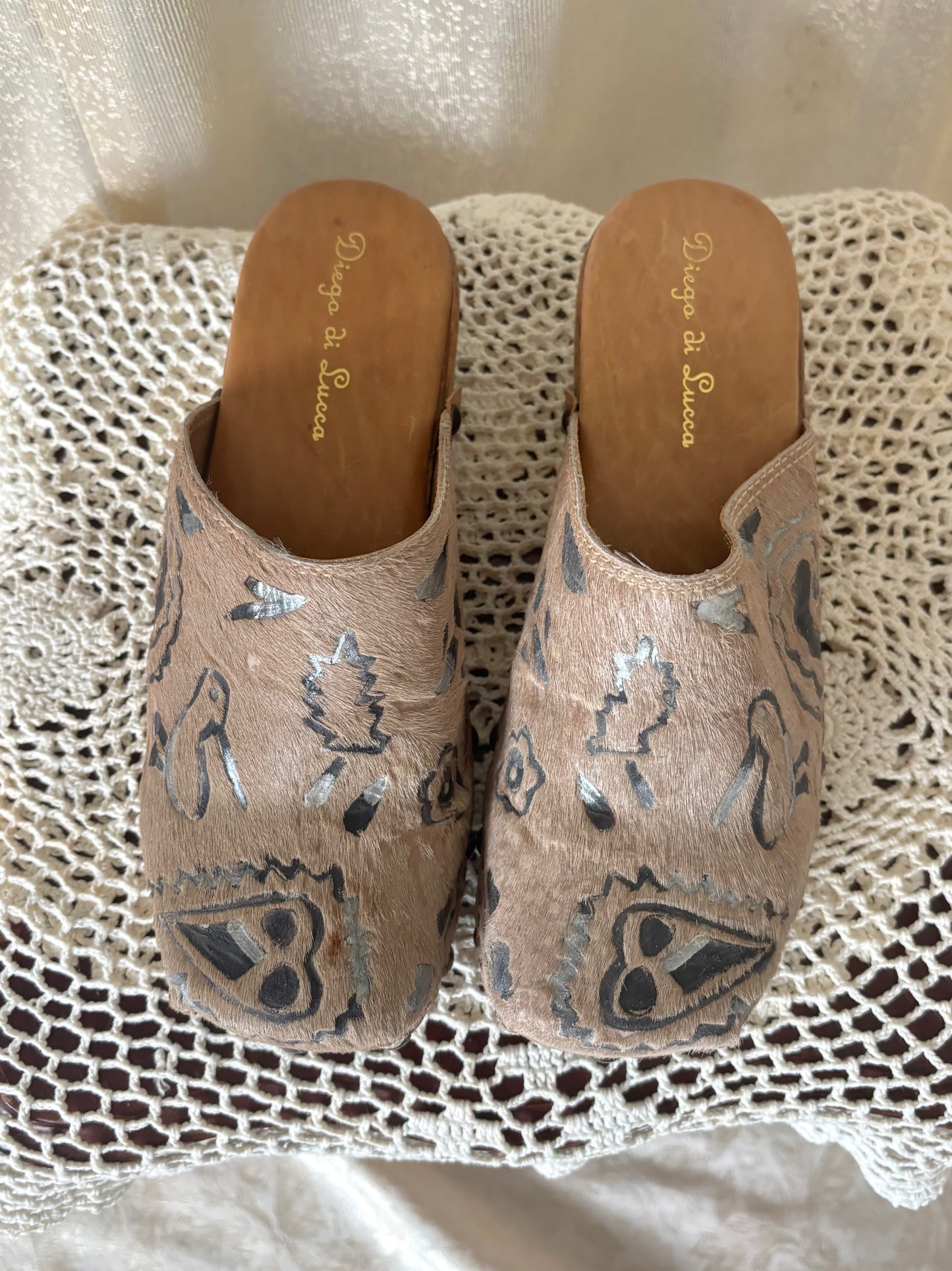 90s/00s studded calf hair clogs