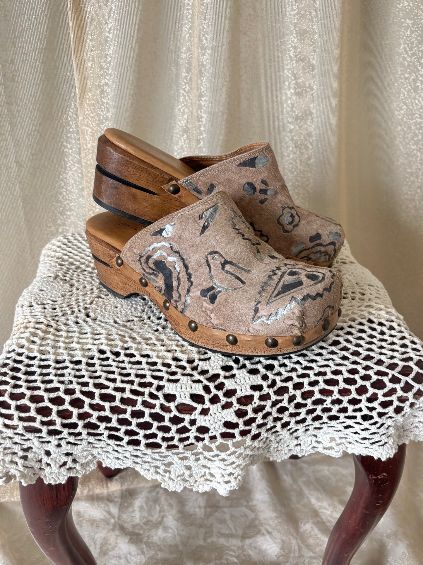 90s/00s studded calf hair clogs