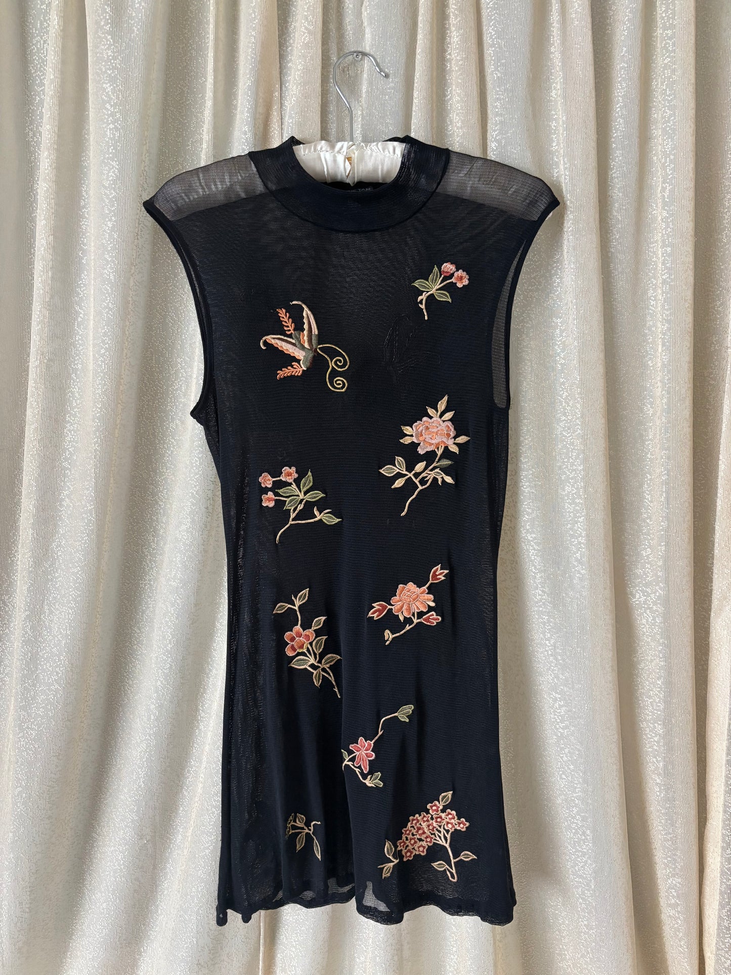90s Vivienne Tam embroidered mesh mini dress