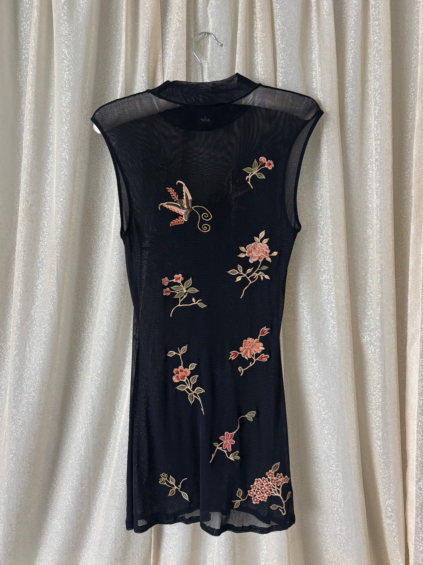90s Vivienne Tam embroidered mesh mini dress