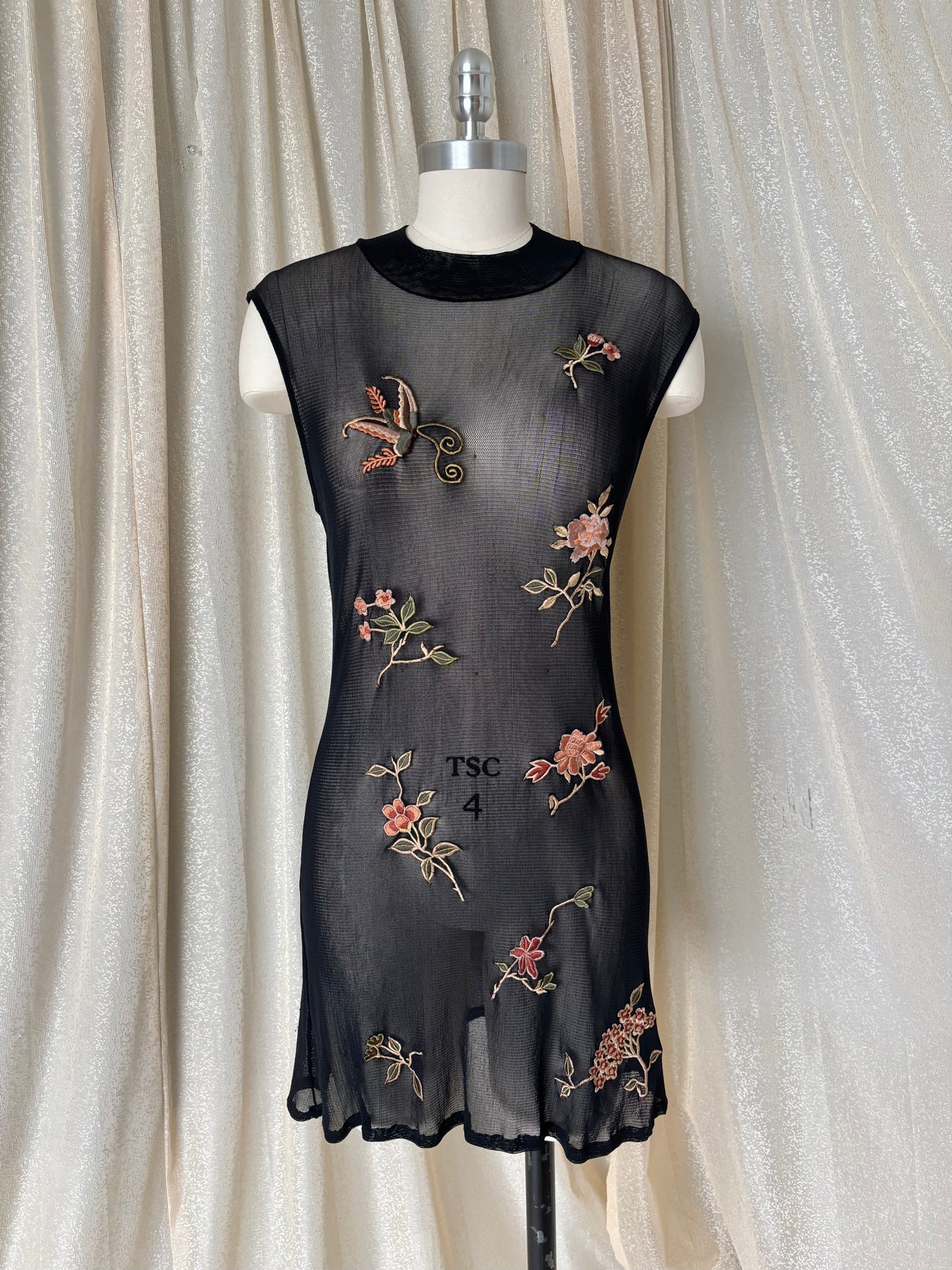 90s Vivienne Tam embroidered mesh mini dress