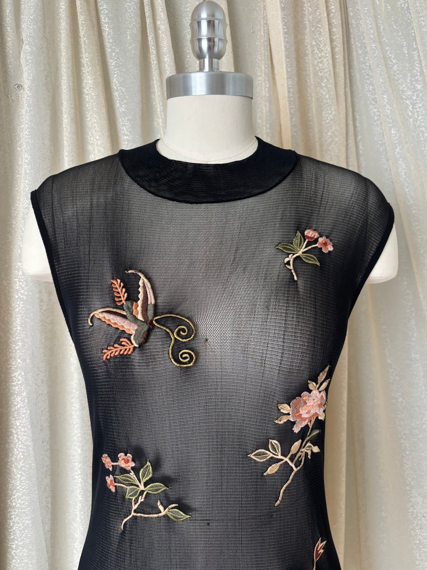90s Vivienne Tam embroidered mesh mini dress