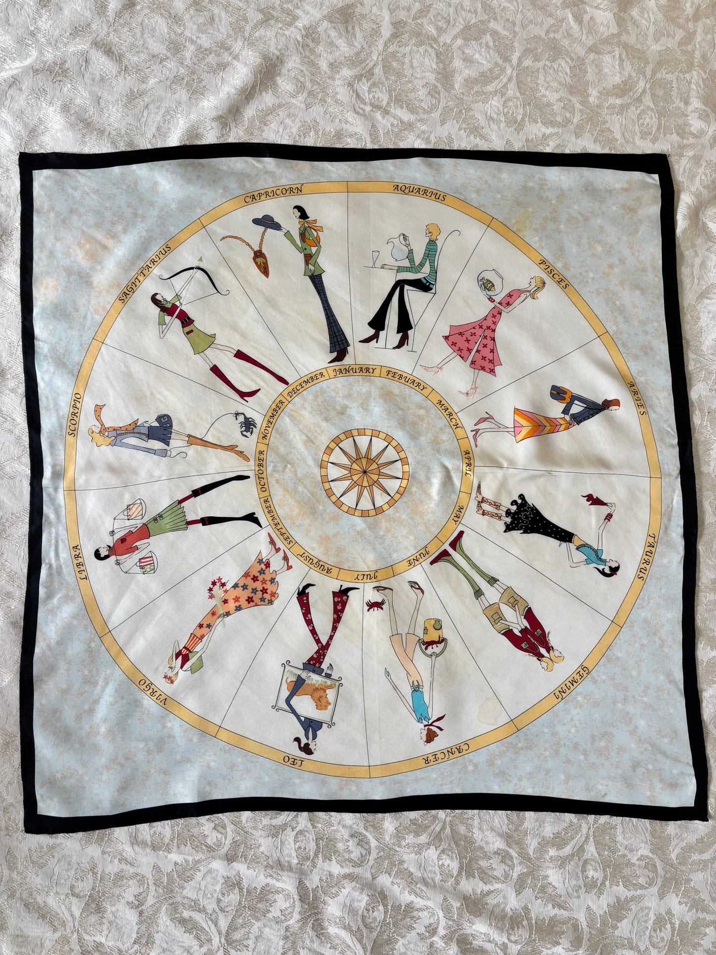 Vintage Talbots whimsical zodiac silk scarf