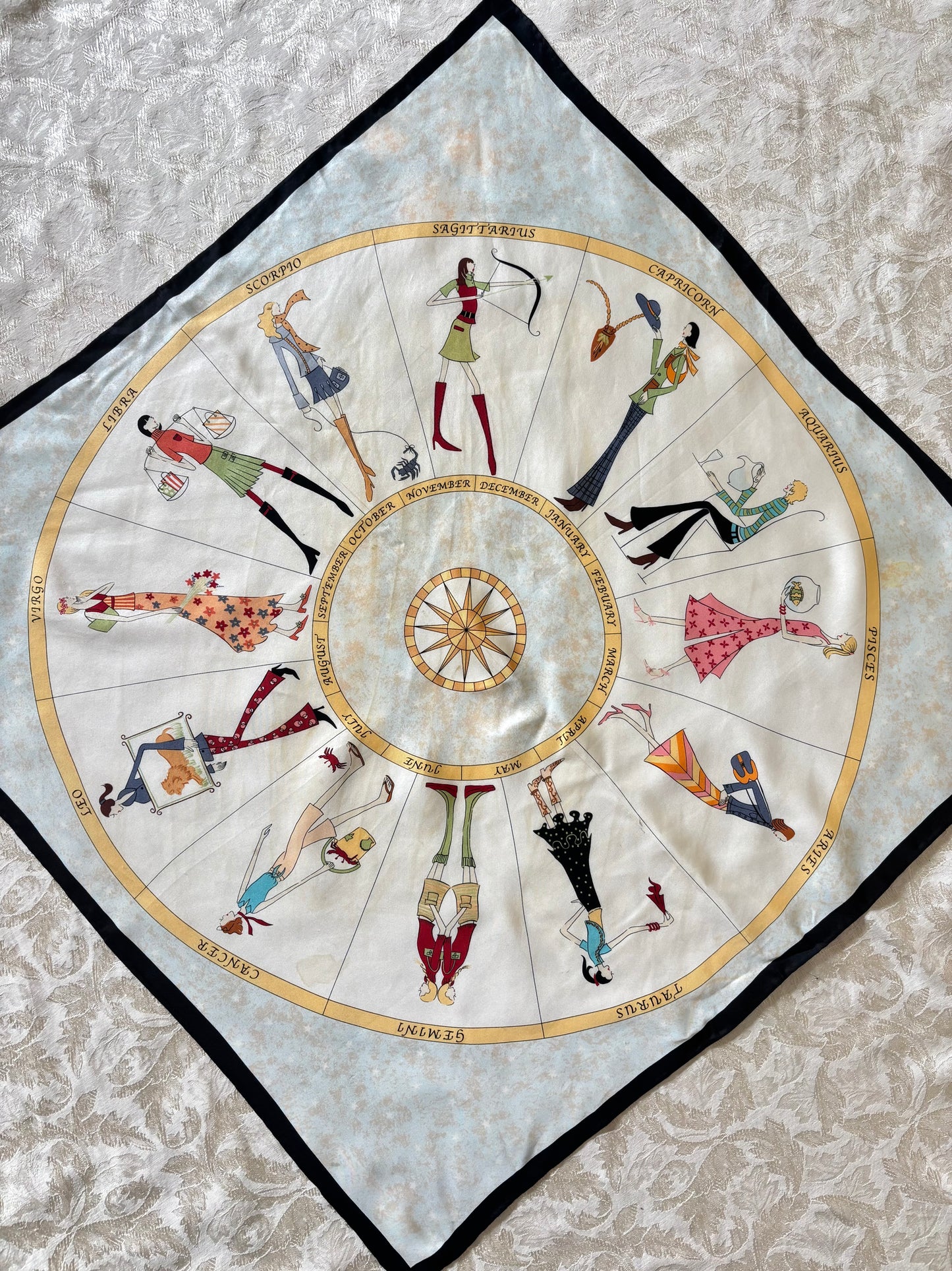 Vintage Talbots whimsical zodiac silk scarf