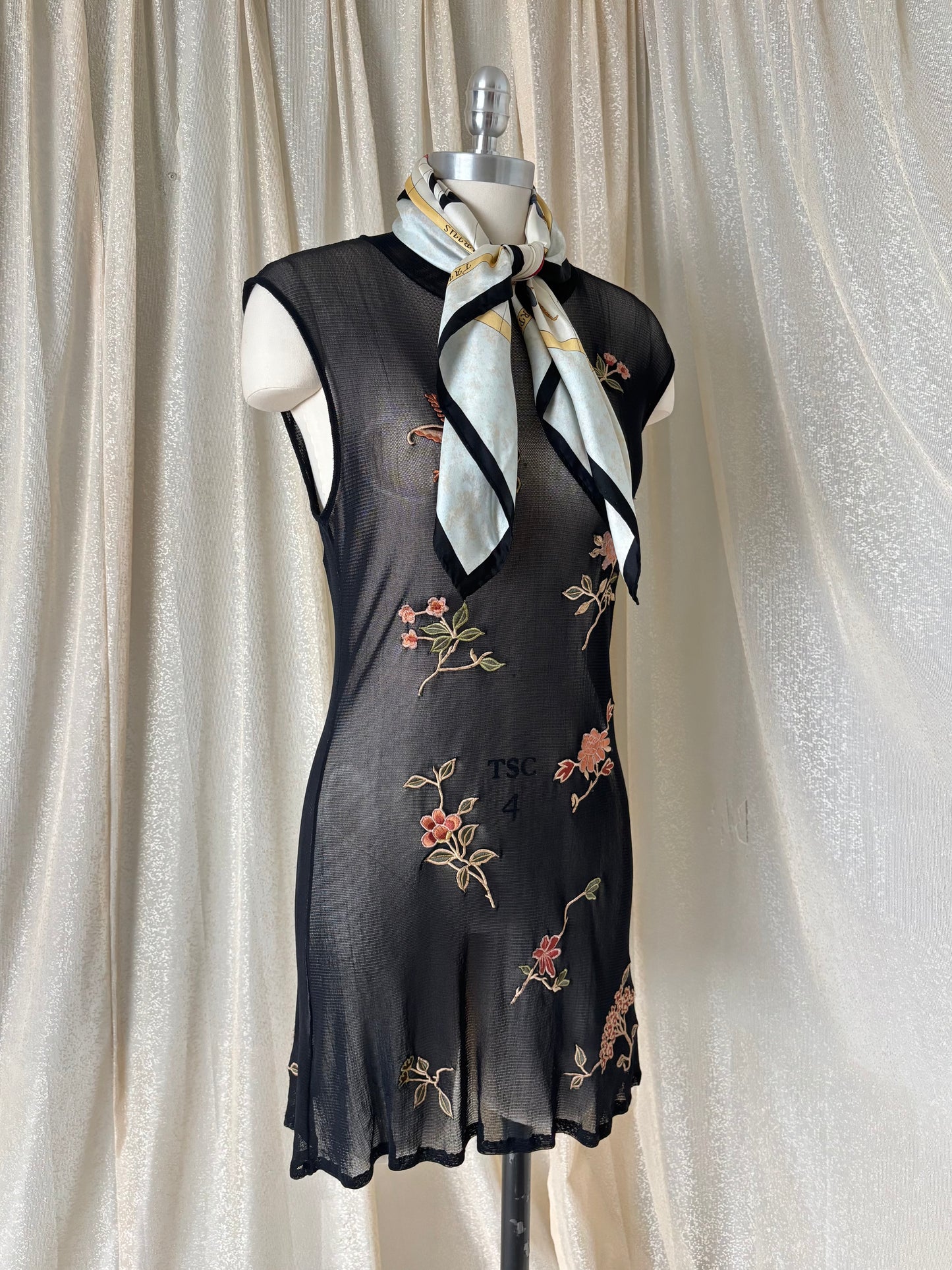 90s Vivienne Tam embroidered mesh mini dress
