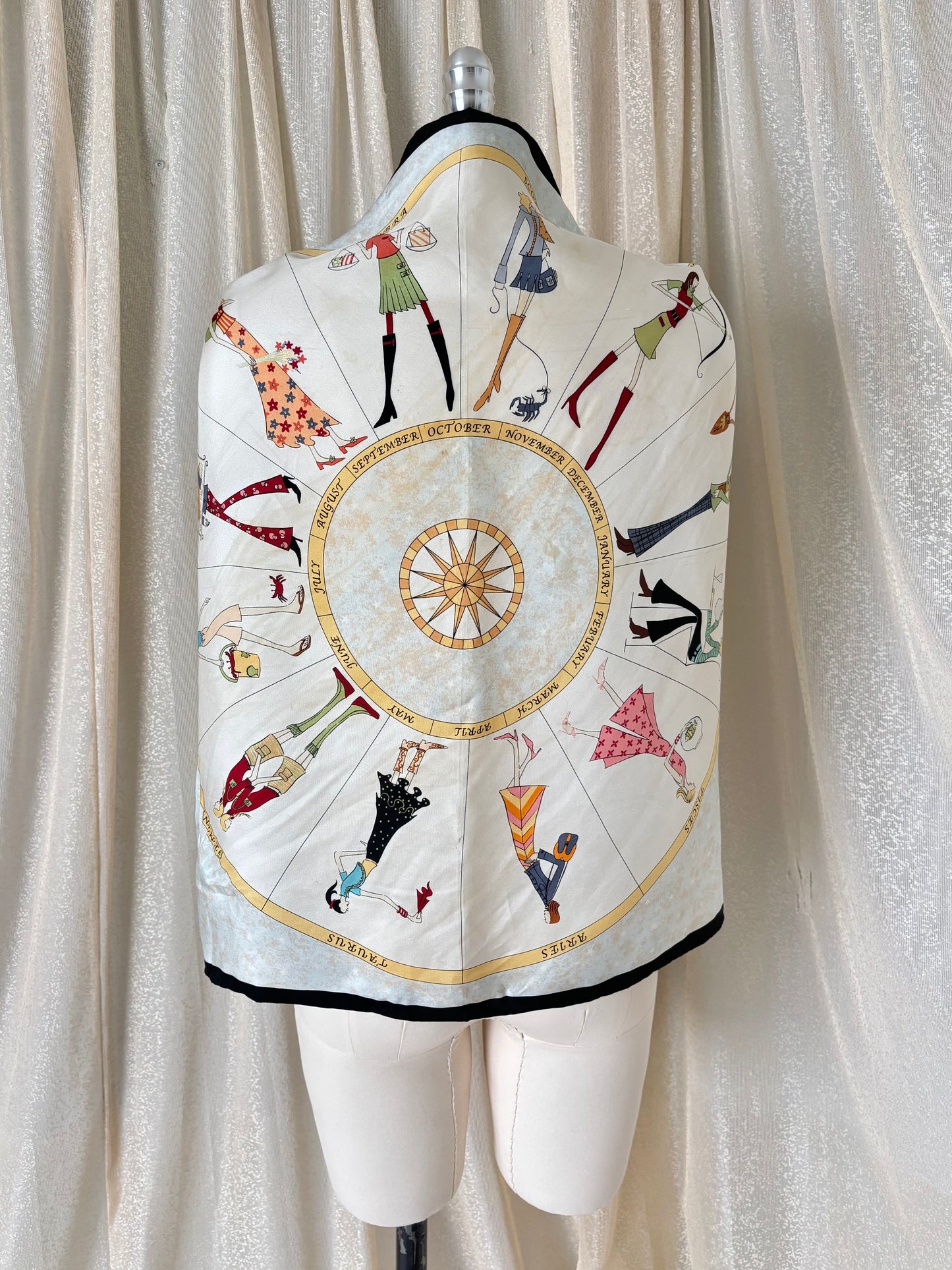 Vintage Talbots whimsical zodiac silk scarf